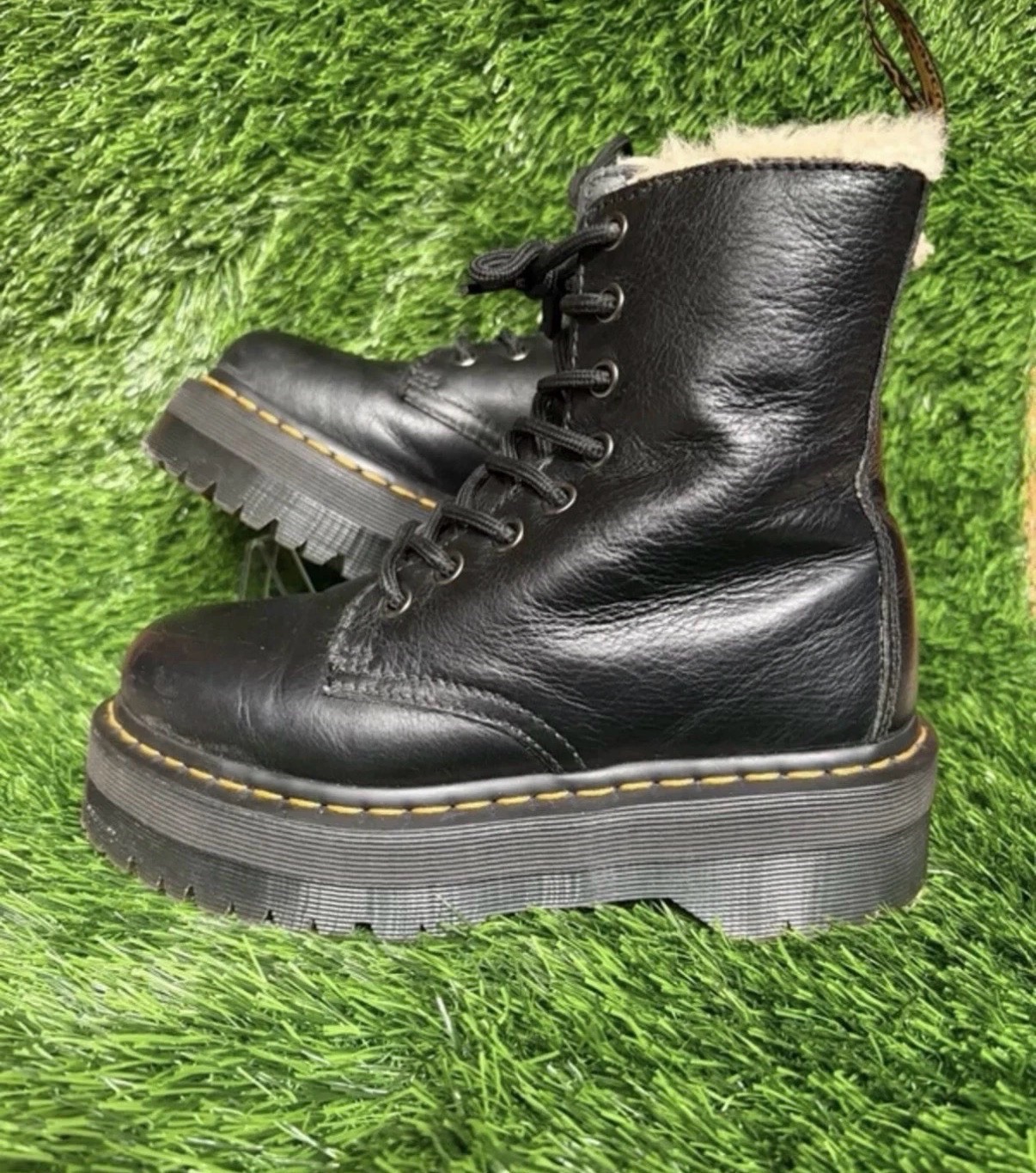 Dr Martens Jadon FL Fur Lined Platform Leather Boots Black UK 3 EU 36 Zip