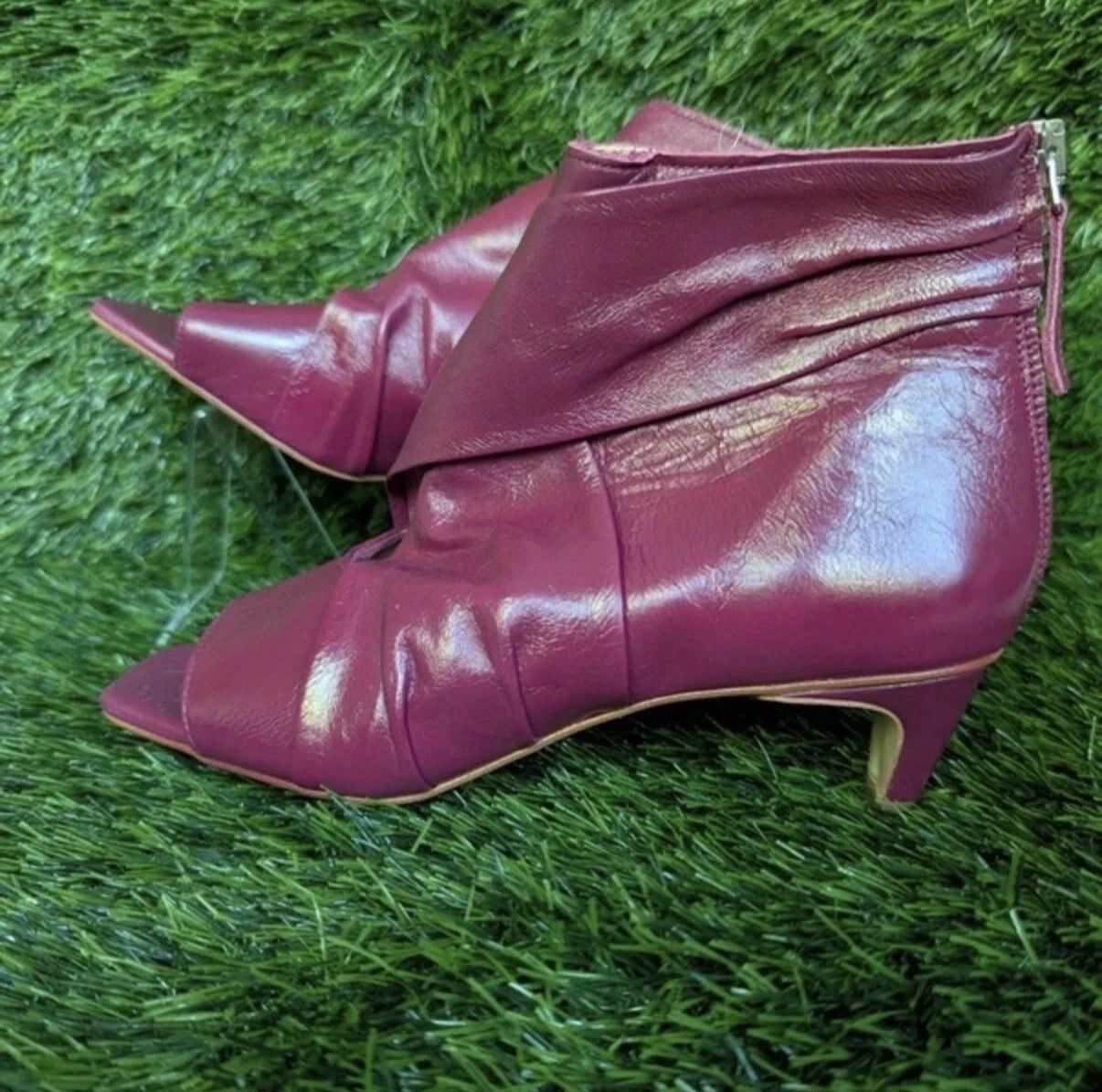 Zara Leather Peep Toe Ankle Boots Burgundy UK 2 EU 35 BNWT Kitten Heel