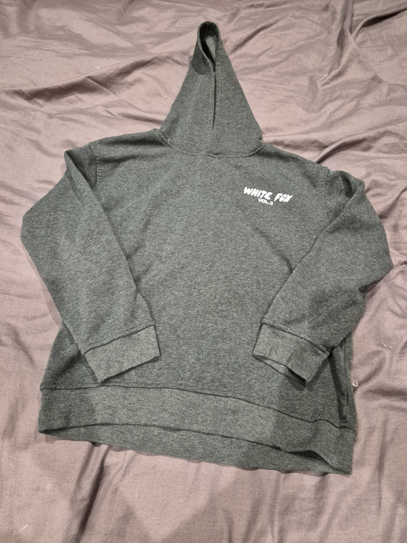 White Fox Hoodie Dark Grey Size Small