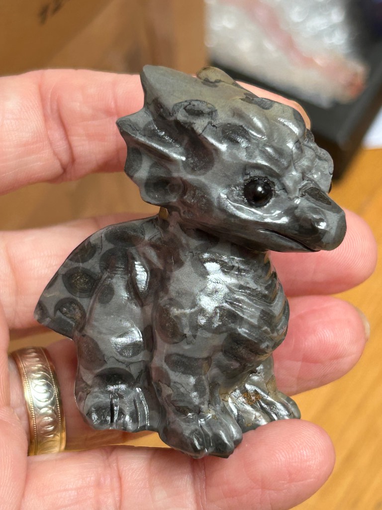 Leopard Jasper mini dragon carving