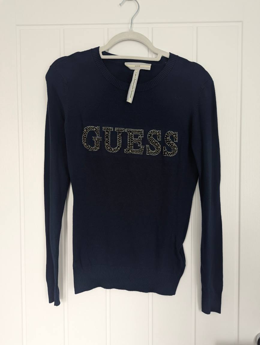 Guess navy bejewelled logo jumper