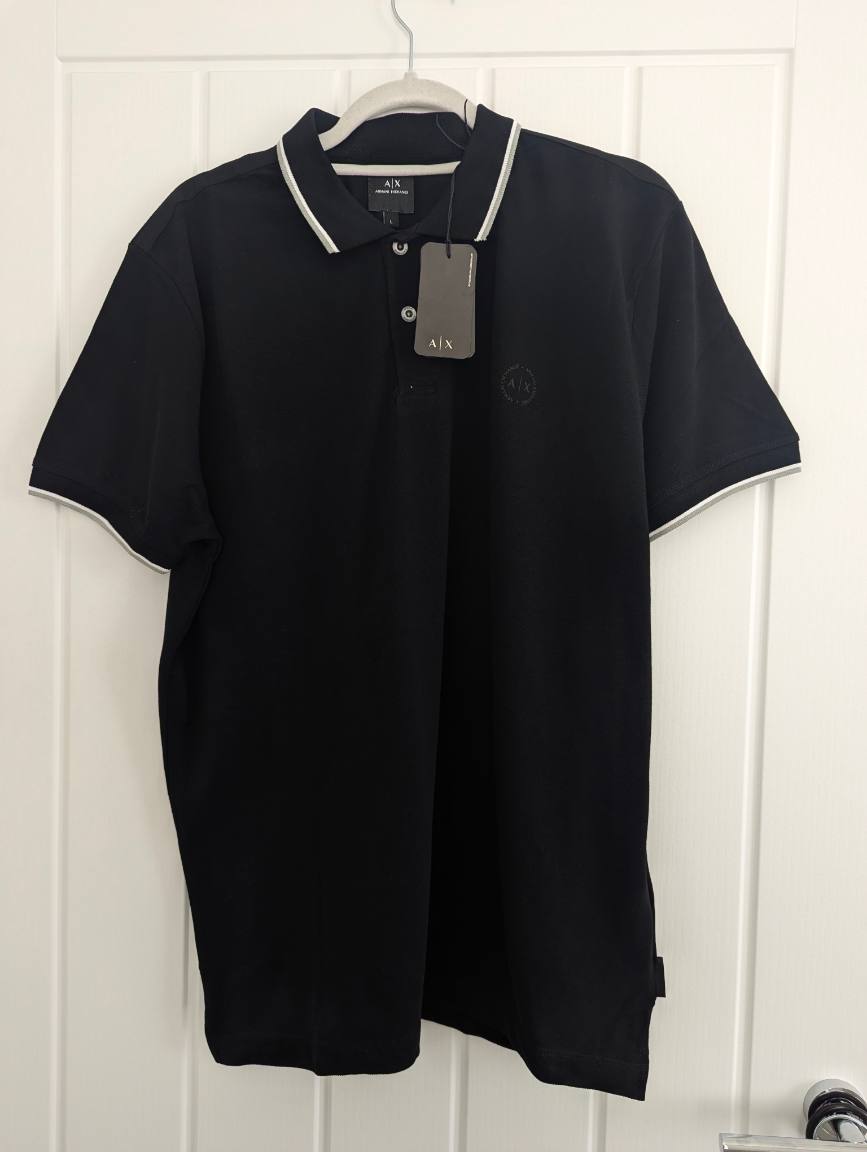 Armani exchange black cotton tipped polo
