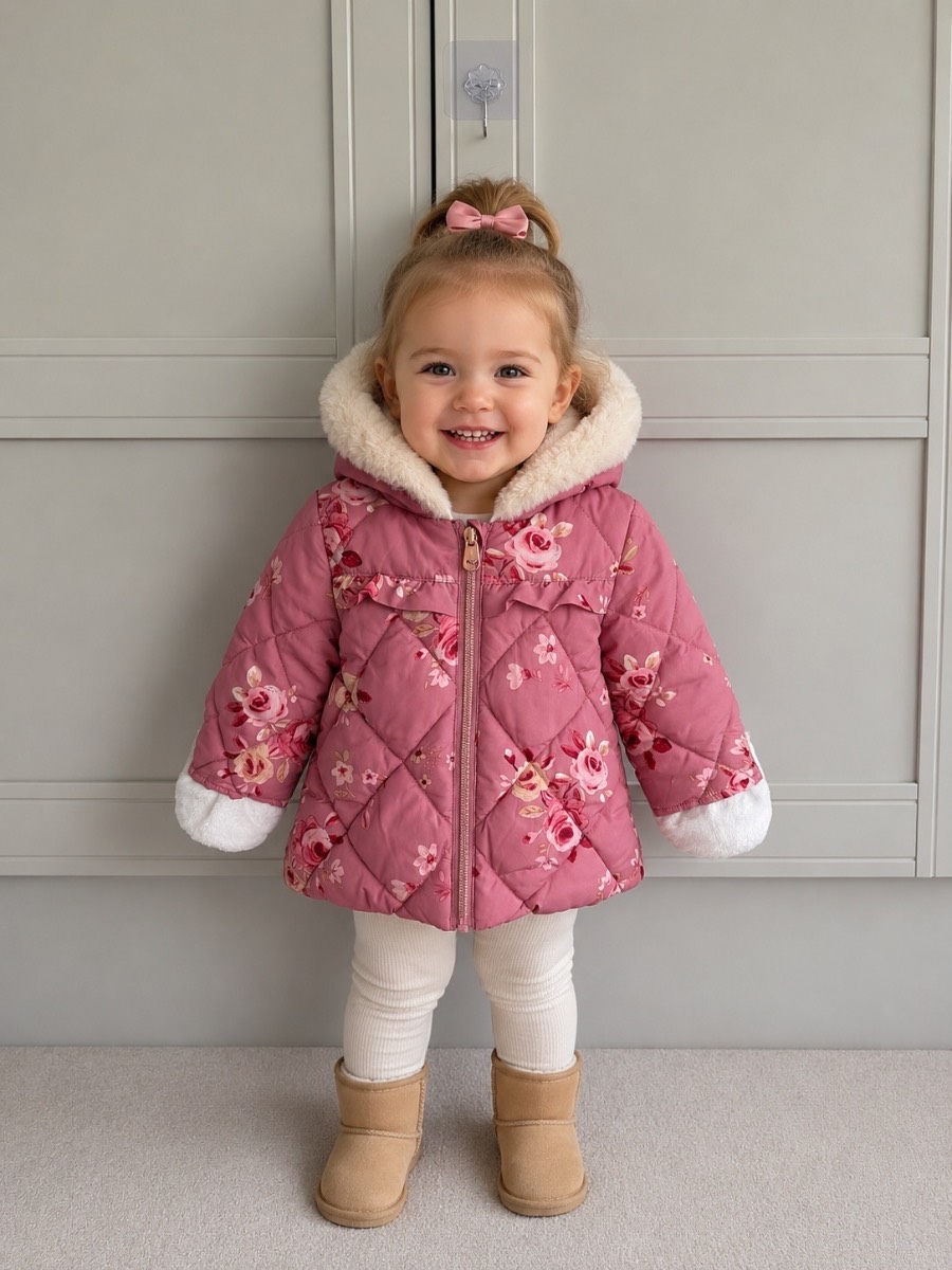 George Baby Floral Pink Fleece Lined Winter Jacket | Baby Girl | 6-9 Months