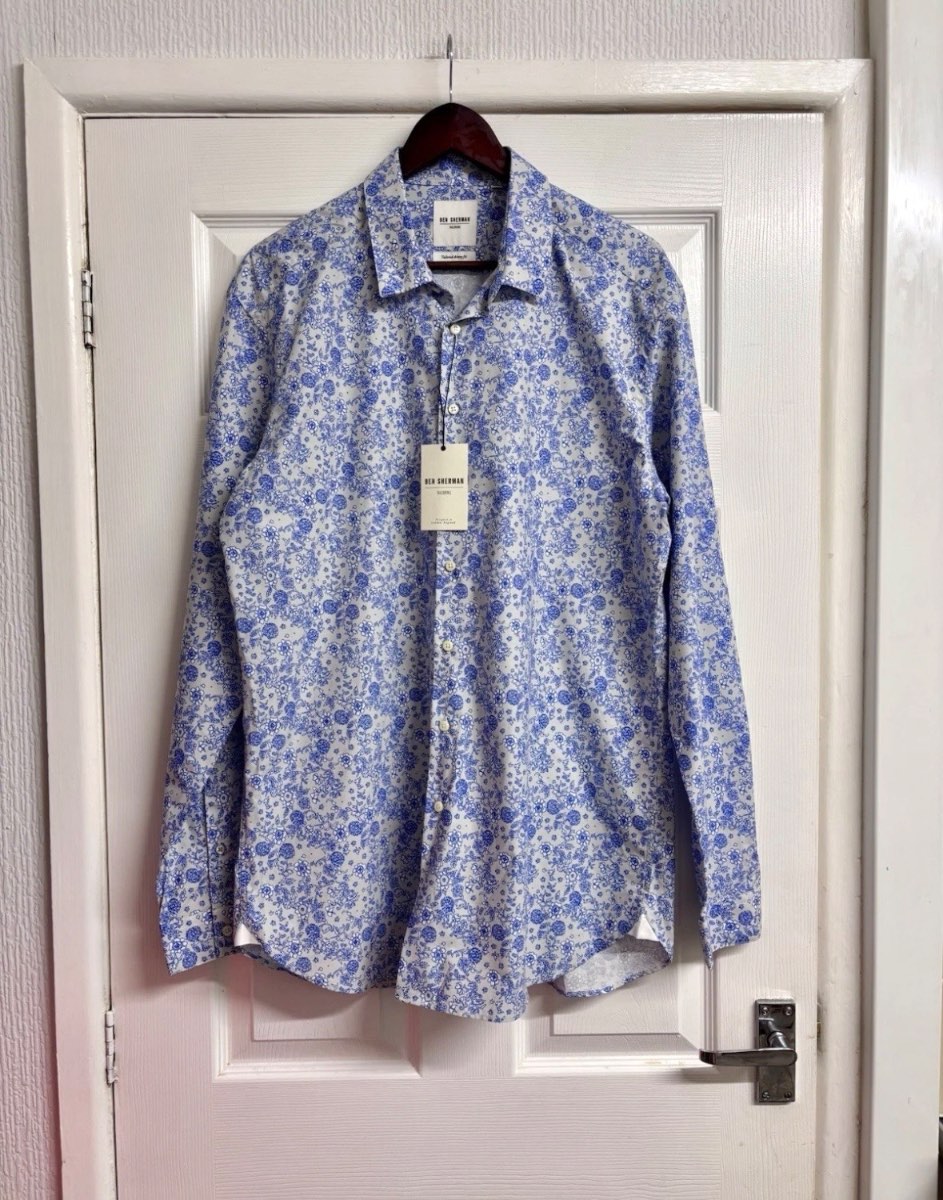 Ben Sherman Men’s Blue Floral Print Shirt -Skinny Fit Size 17.5 (XL) New with tags