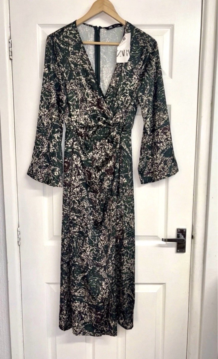 Zara Green Marble Print Midi Dress Size Medium New with tags NWT