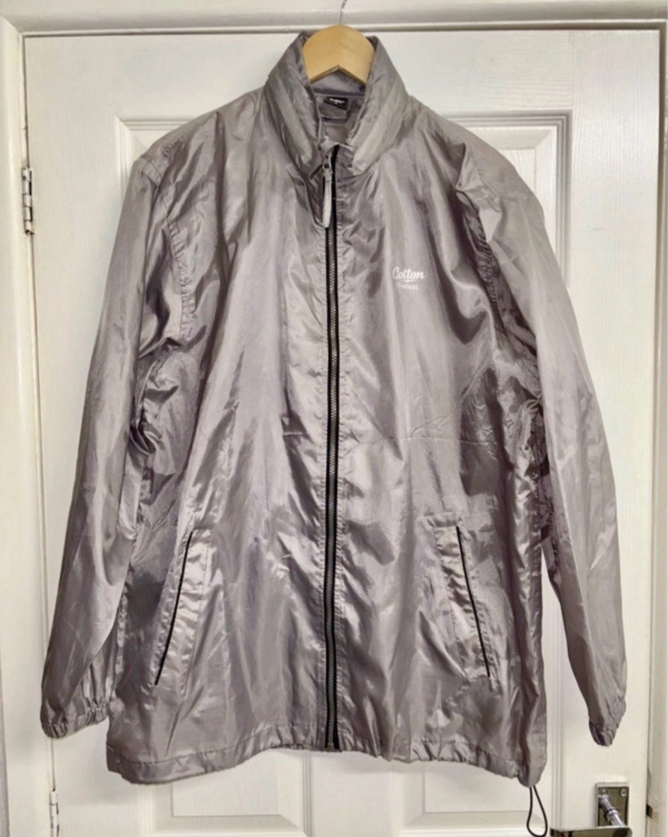 Cotton Traders Men’s Grey Silver Rain Jacket Windbreaker Lightweight Size Medium