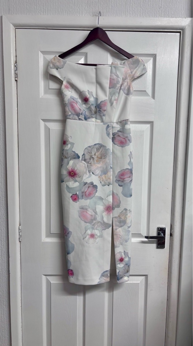 Ted Baker London White Floral Off-The-Shoulder Midi Sheath Dress - Size 0 (UK 6)