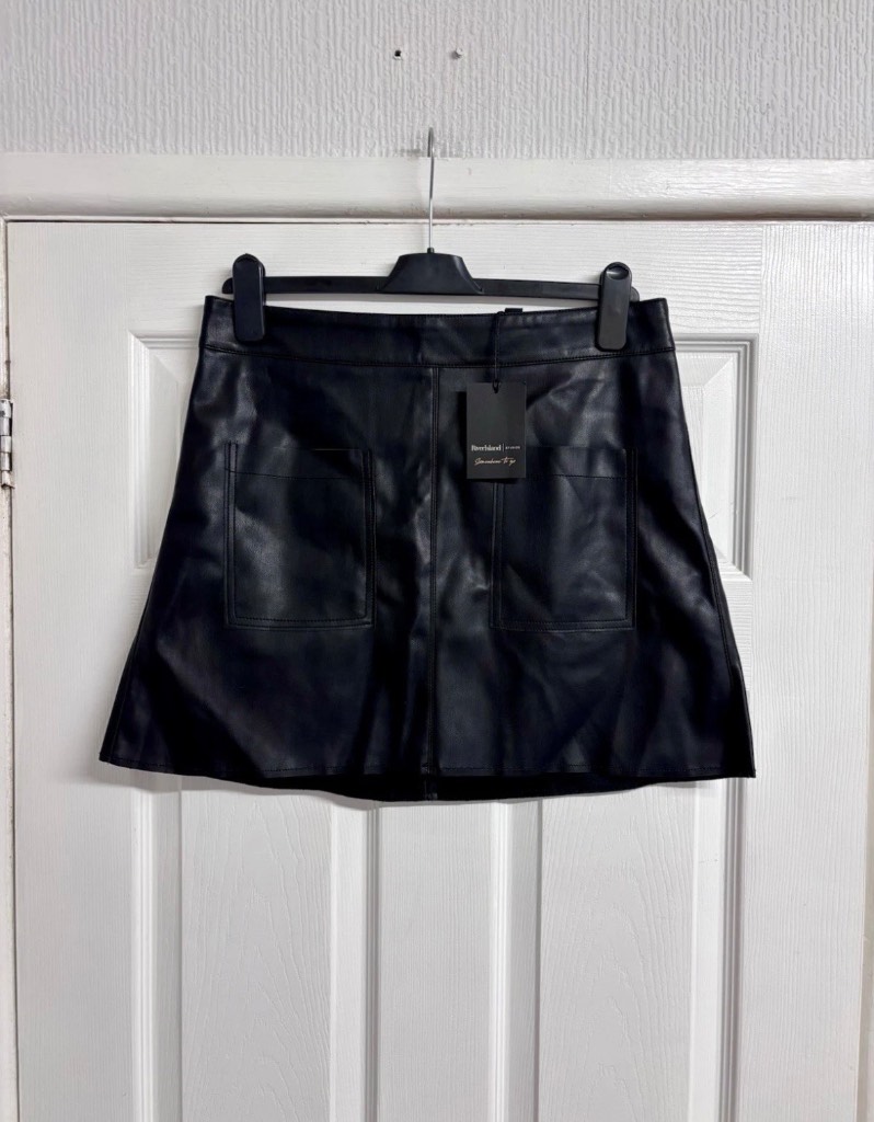 River Island Black Faux Leather Mini Skirt Size 12 New With Tags NWT