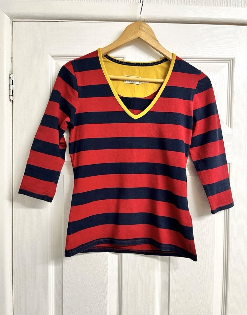 Joules Red Navy Stripe 3/4 Sleeve T-shirt Size 12