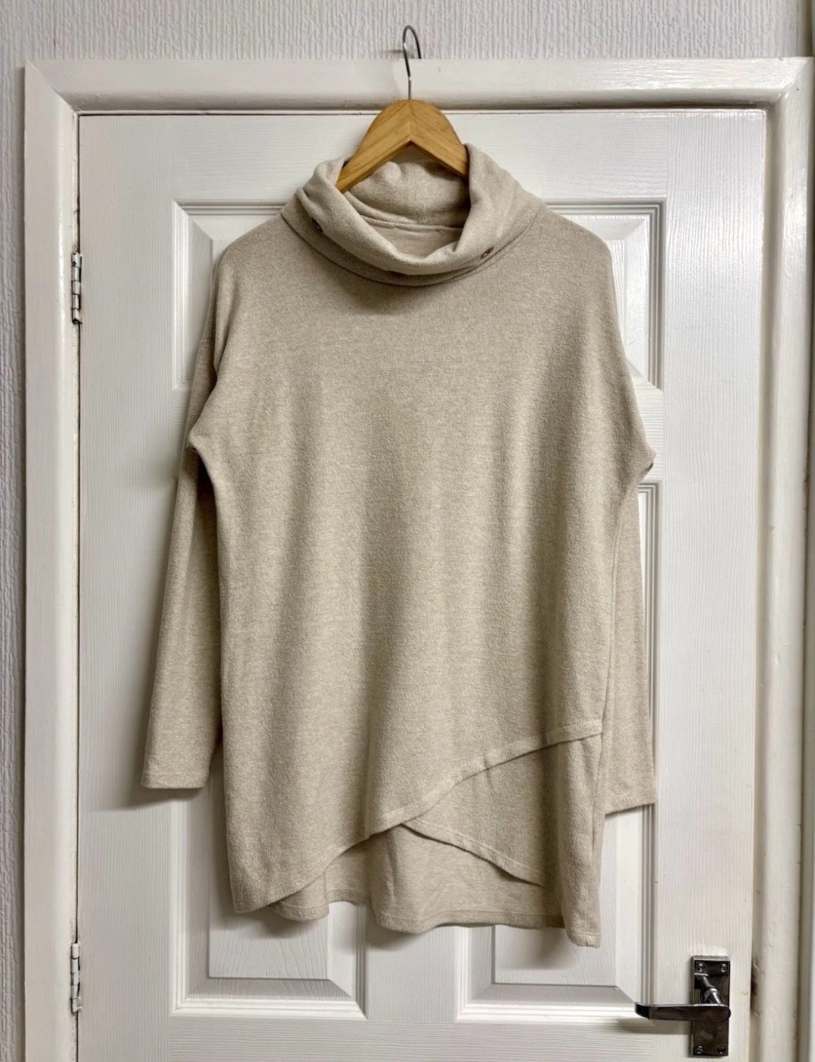 Phase Eight Beige Cowl Neck Jumper with Asymmetric Hem - UK Size 10
