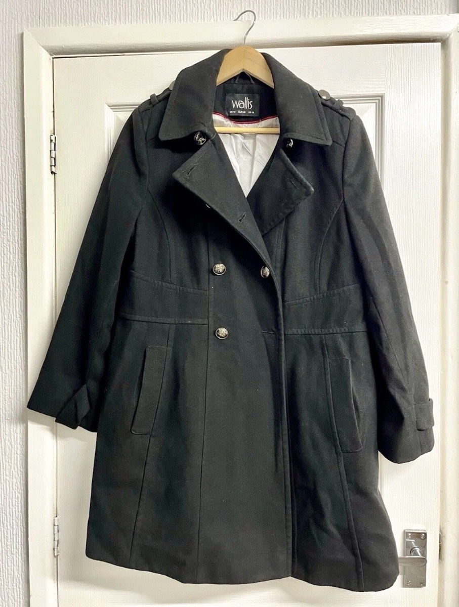 Wallis Black Peacoat Jacket Coat UK 18