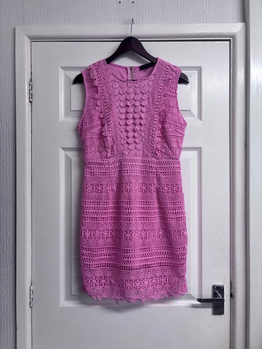 Love & Other Things Pink Crochet Lace Sleeveless Bodycon Dress | Size L