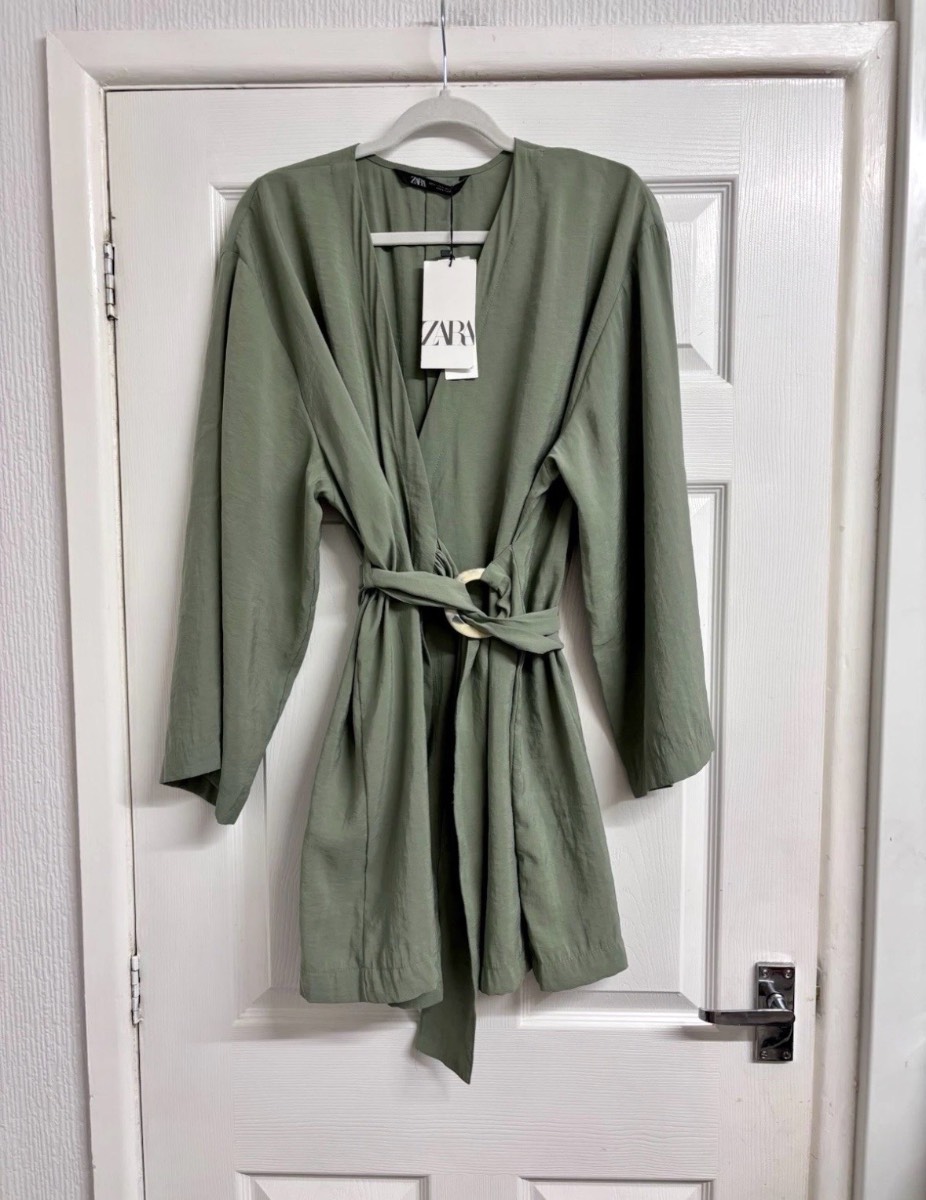 Zara Khaki Green Belted Kimono Wrap Mini Dress Size XL New with tags NWT