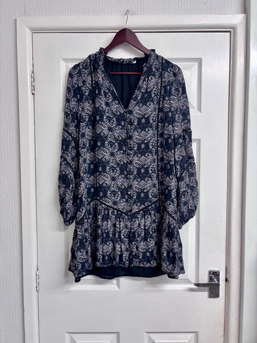 Mint Velvet Grey Printed Boho Mini Dress (Size M)