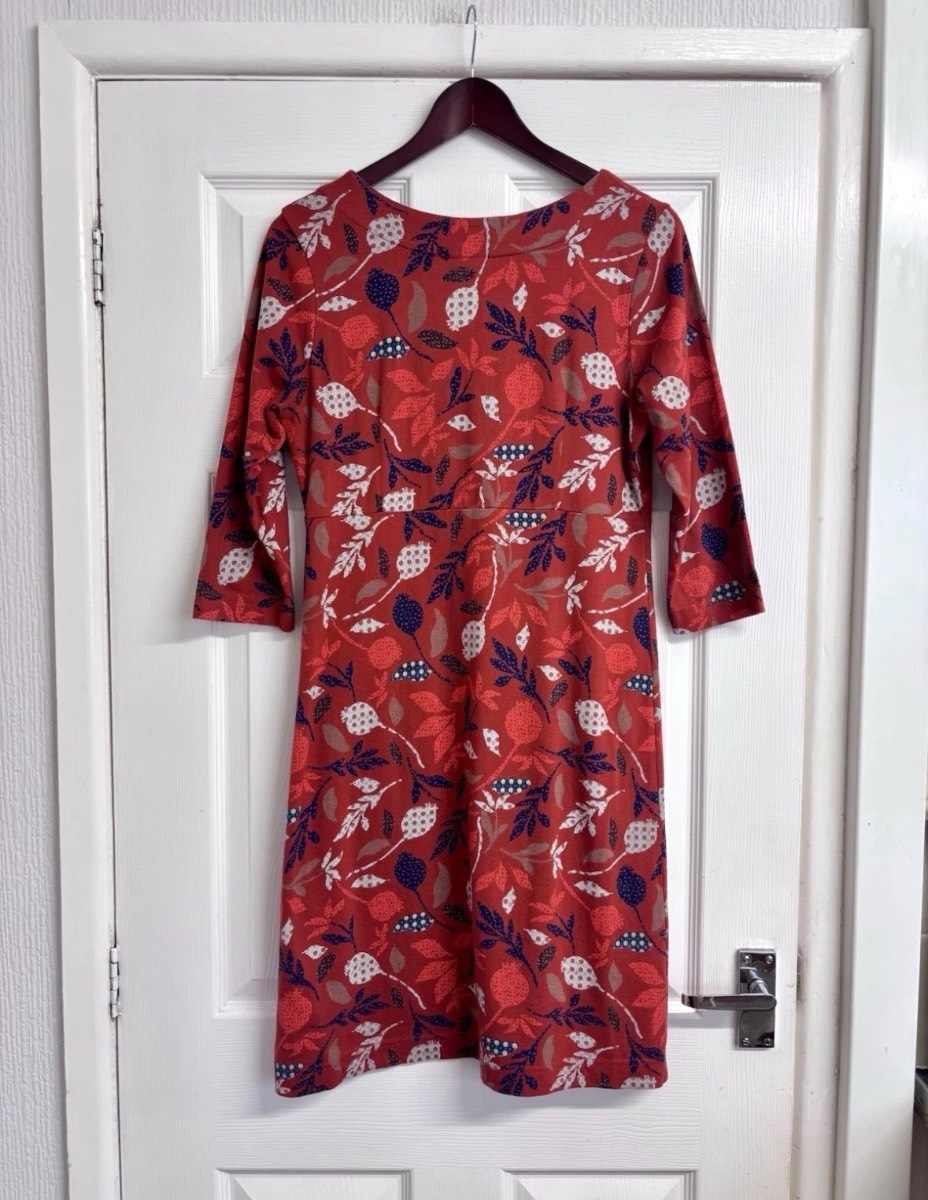 Weird Fish Rust Red Floral 100% Cotton 3/4 Sleeve Pocket Dress - Size 10
