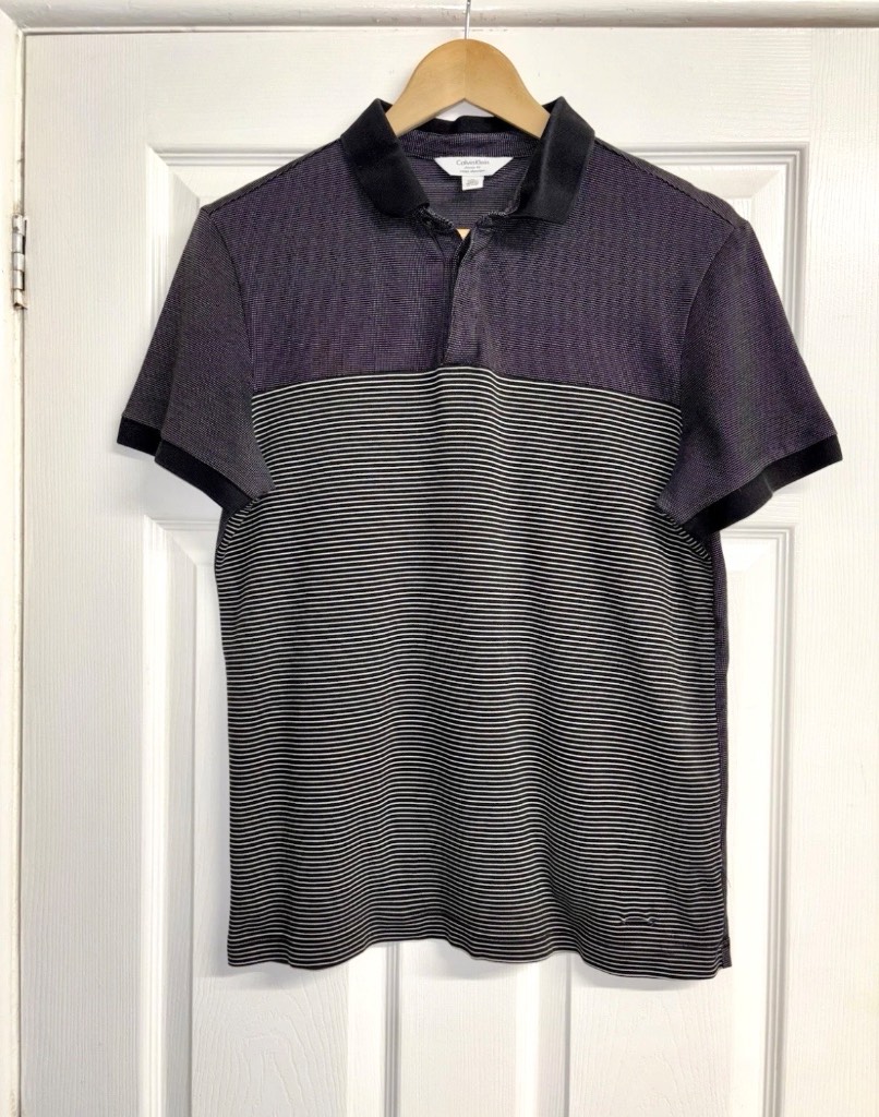 Calvin Klein Navy Blue Striped Polo Shirt Size Medium