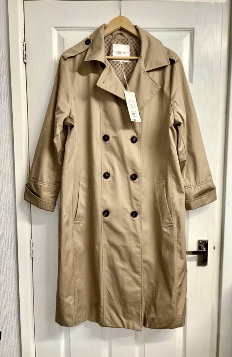Cream Longline Double-Breasted Beige Trench Coat Size 40 (UK 12) New with tags