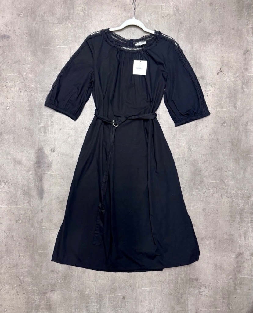 Great Plains Black Midi Dress with Belt - Size 14 New With Tags RRP £70