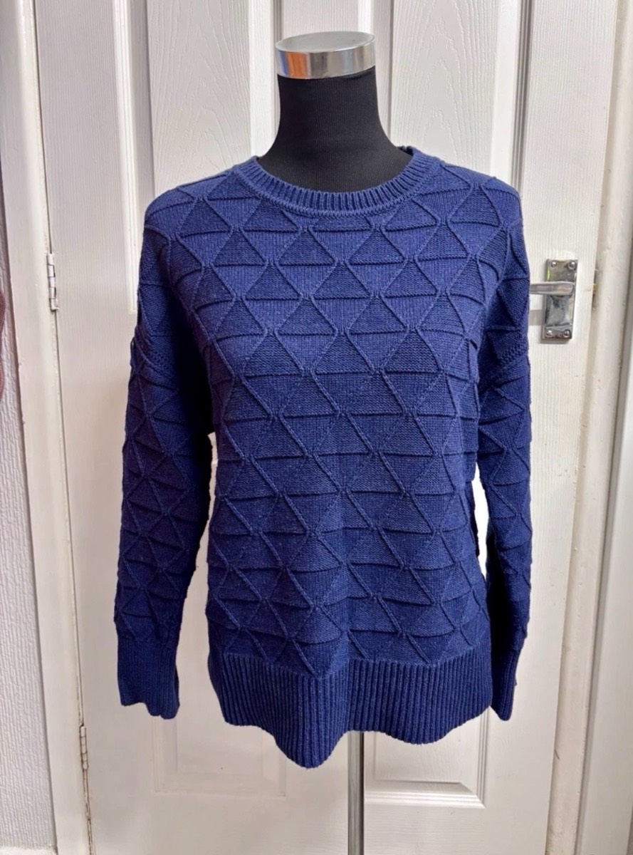 FatFace Naxy Blue Geometric Textured Knit Jumper – Size UK 12