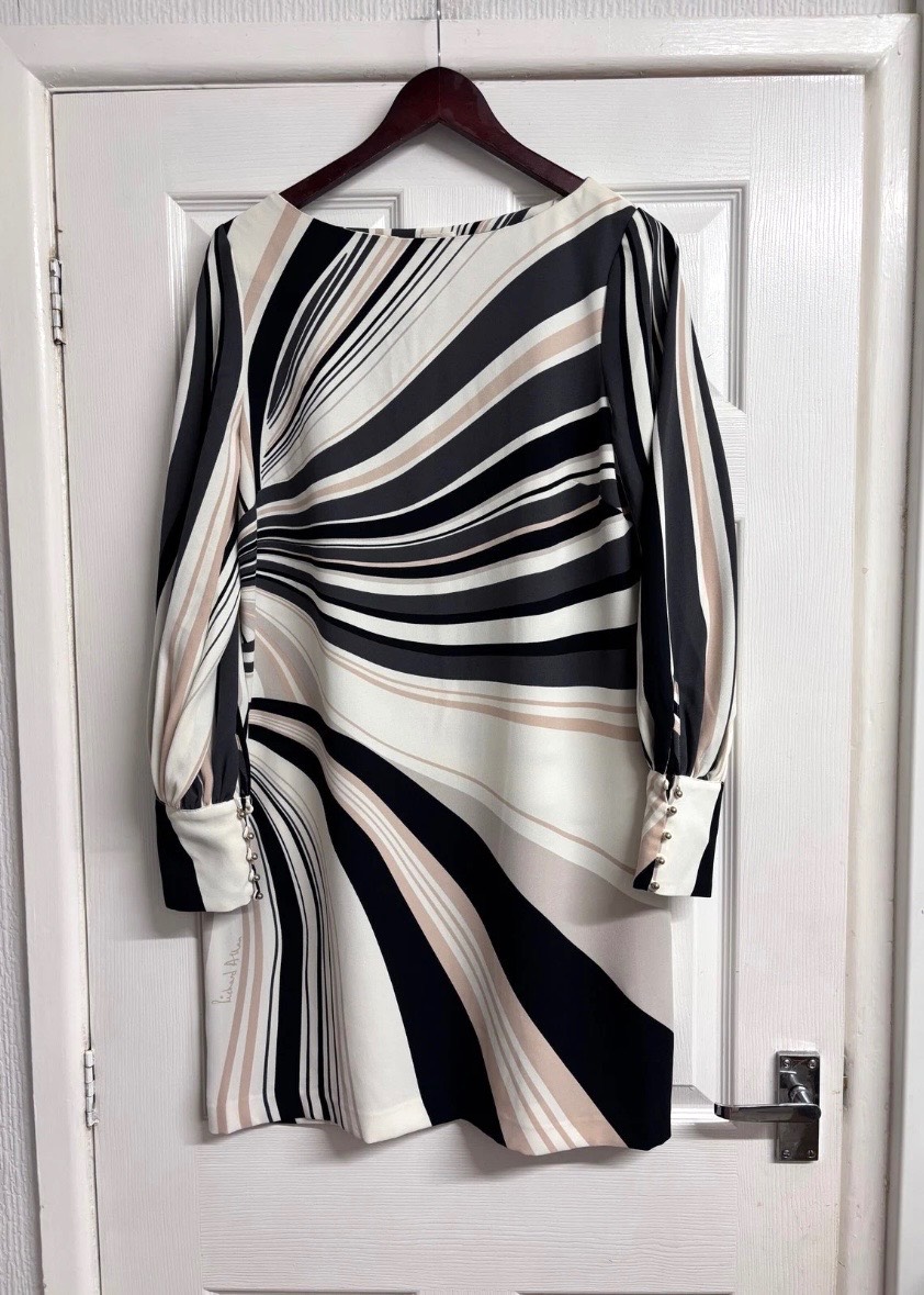 Richard Allan x H&M Cream & Black Print Long Sleeve Dress Size 14