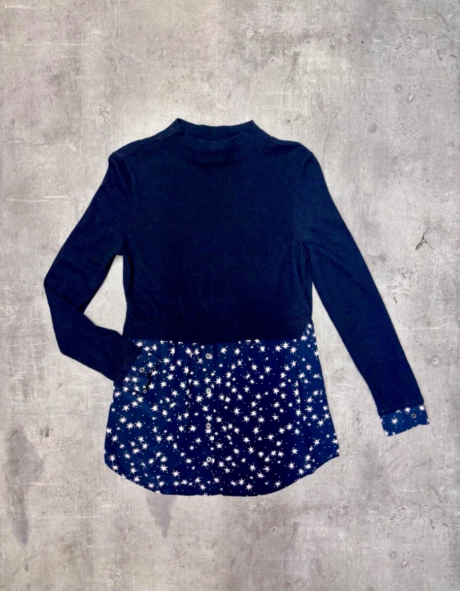Mint Velvet Navy Cashmere Blend Star Print Layered Top UK Size 10