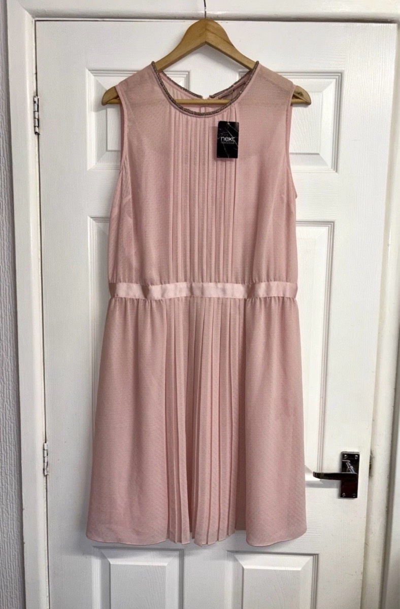 Next Pink Pleated Sleeveless Mini Dress Size 16 New With Tags NWT