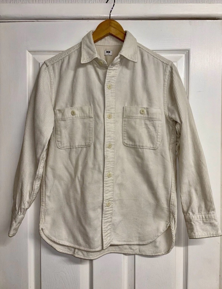 Uniqlo Corduroy Collared Long Sleeve Cream Cotton Shirt Size Small
