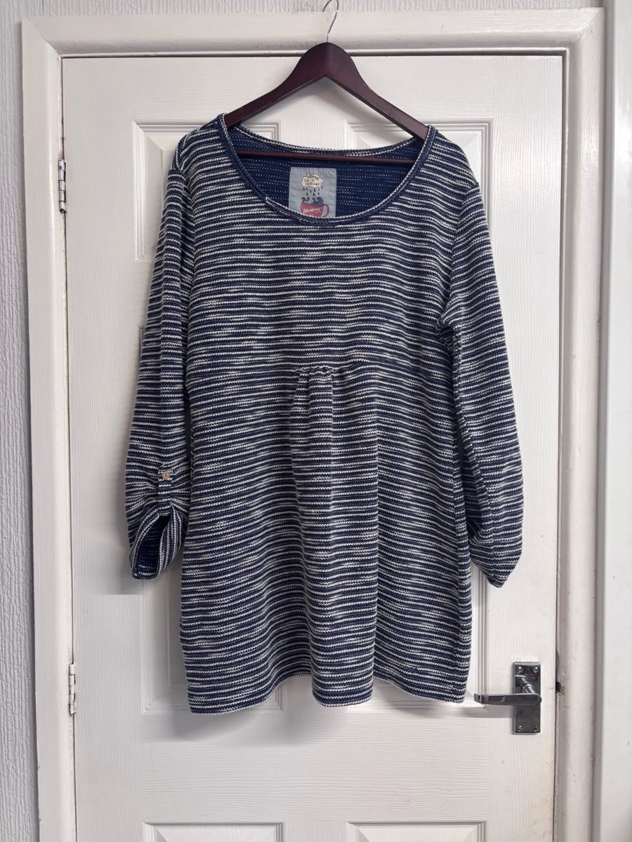Mantaray Navy & White Striped Tunic Dress / Longline Top - Size 20