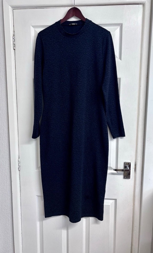 Whistles Navy Blue Animal Print Long Sleeve Midi Dress - UK 16