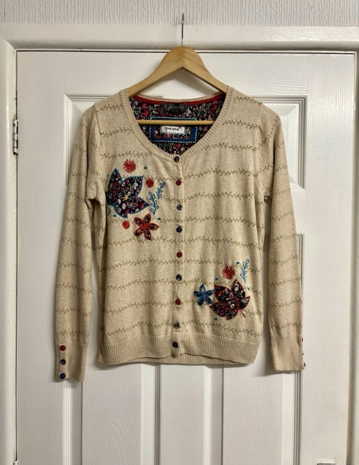 Per Una M&S Beige Embroidered Floral Cardigan - UK Size 12