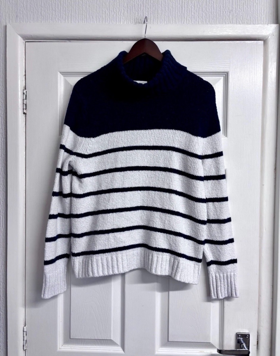 The White Company Nautical Striped Knit Sweater Navy & White UK 14