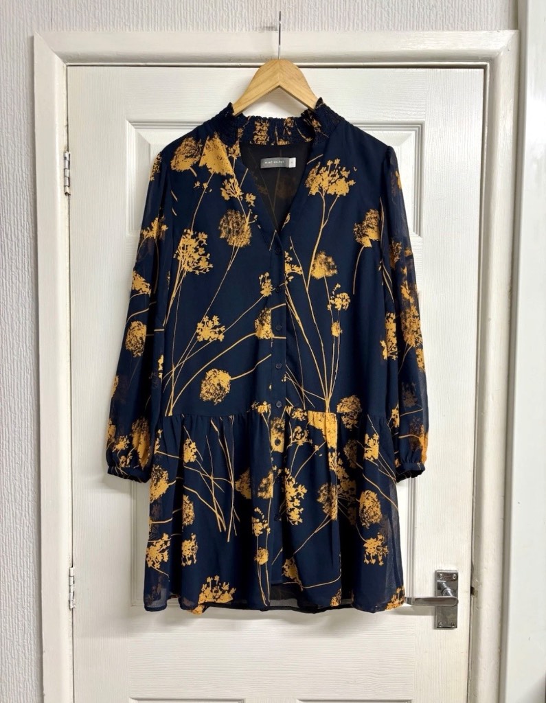 Mint Velvet Navy & Orange Floral Print Long Sleeve Mini Dress - UK Size 10