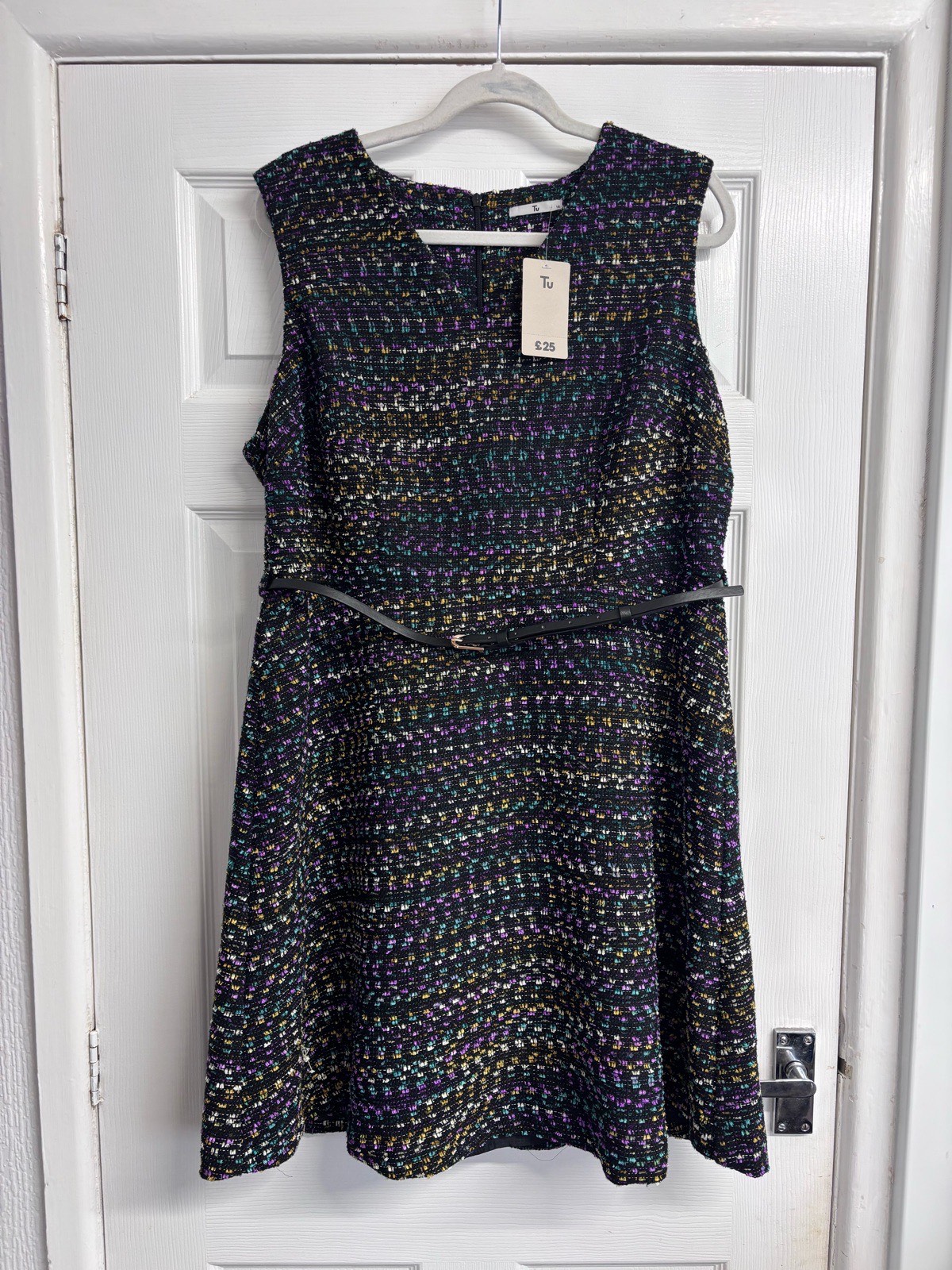 Tu Clothing Size 18 NWT Multi-Colour Bouclé Tweed A-Line Dress with Belt