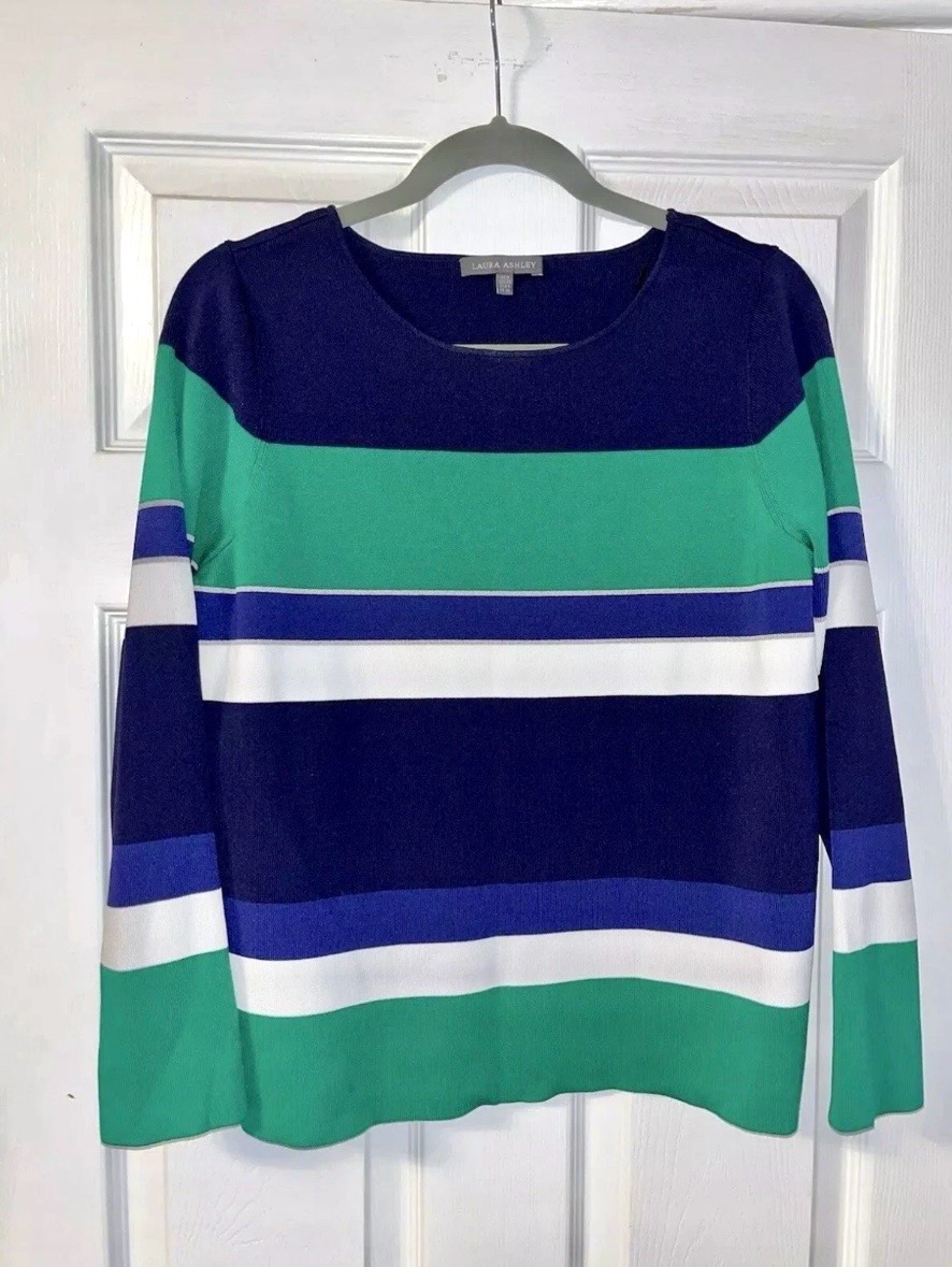 Laura Ashley Colour Block Blue Green Striped Jumper Sweater Size 8