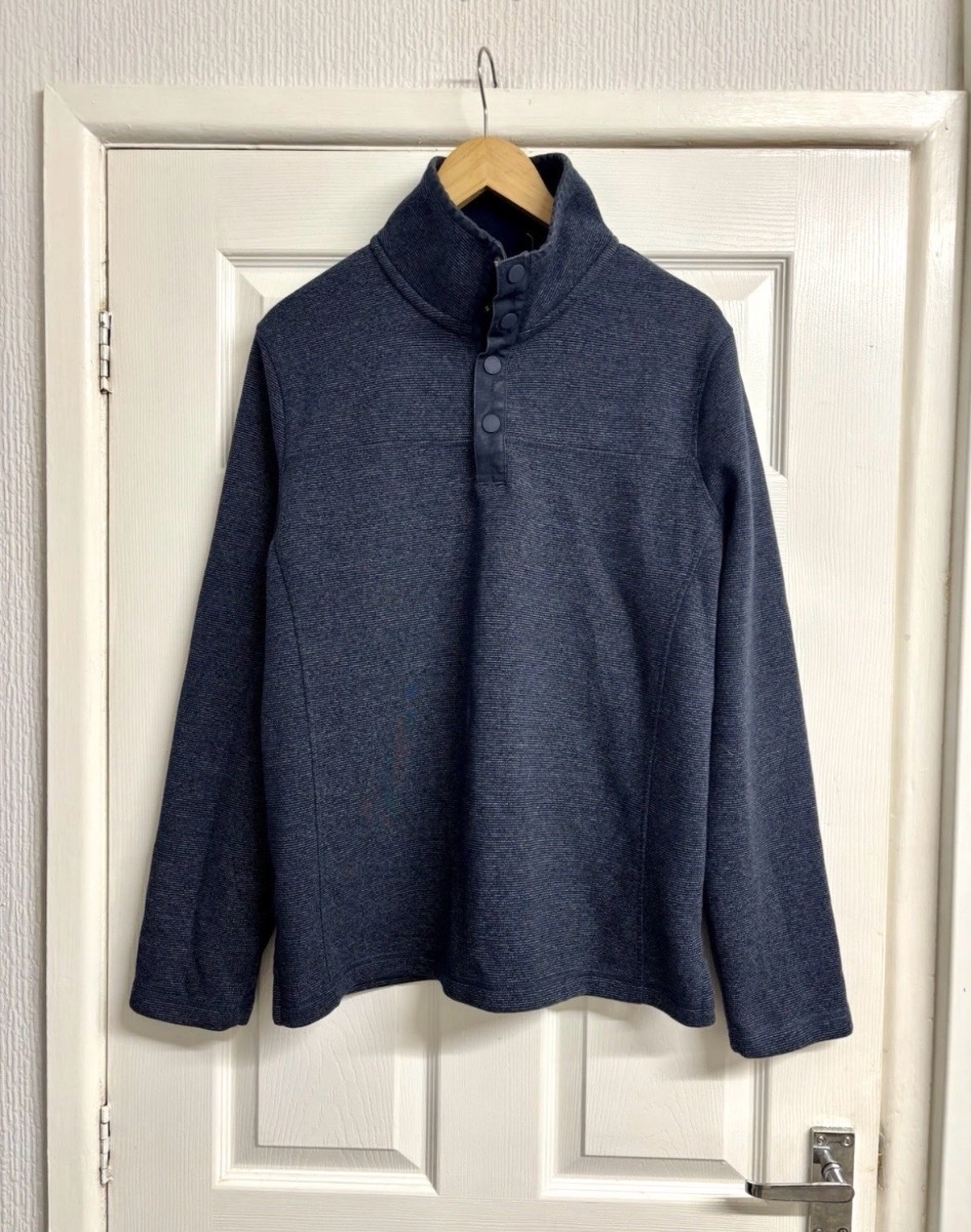 FatFace Blue Navy Marl High Neck Button Quarter Snap Fleece Jumper Size Small