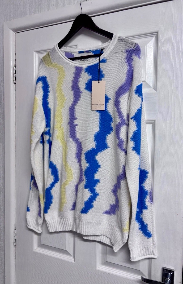 Scotch & Soda Abstract Pastel Knit Crewneck Sweater Size Medium New with tags