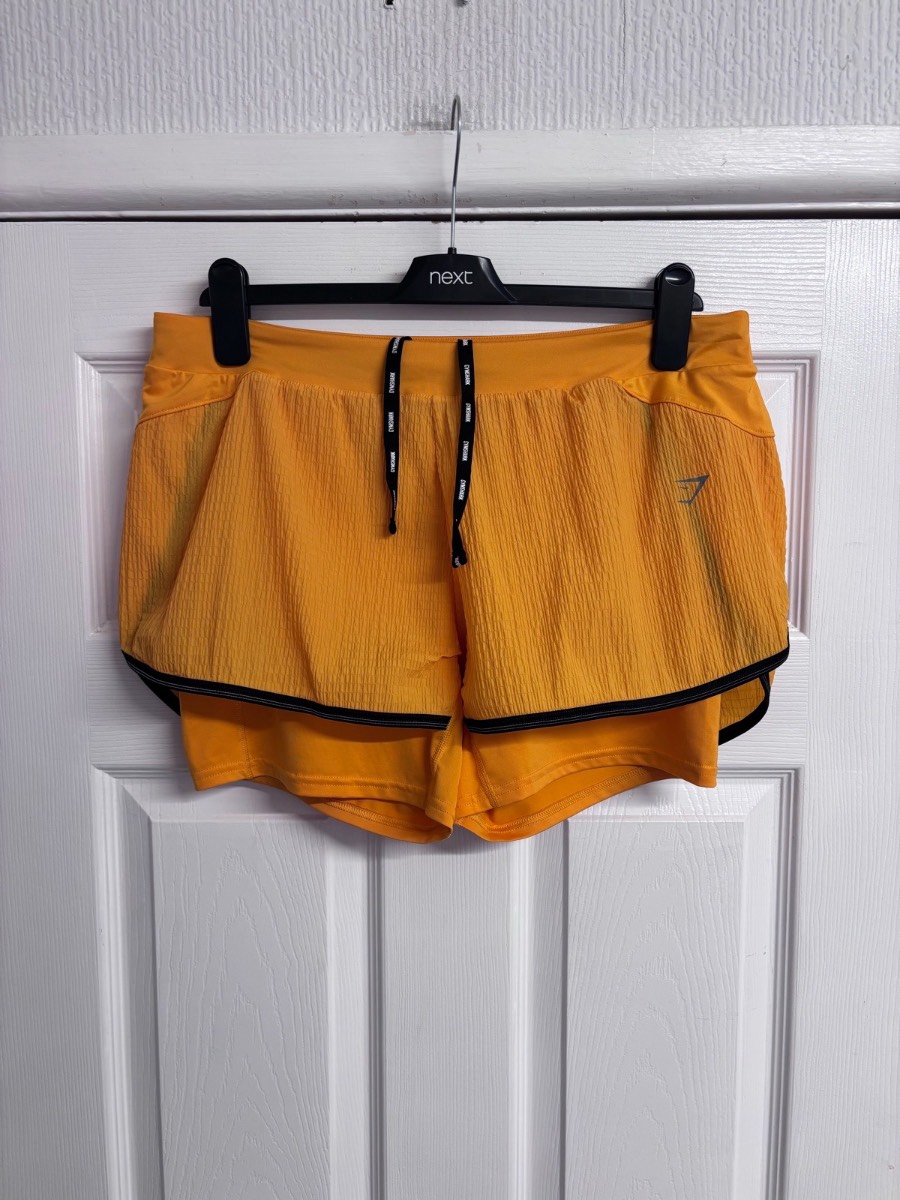 GYMSHARK Yellow 2-in-1 Running Shorts Dual Layer Gym Shorts - Size XL