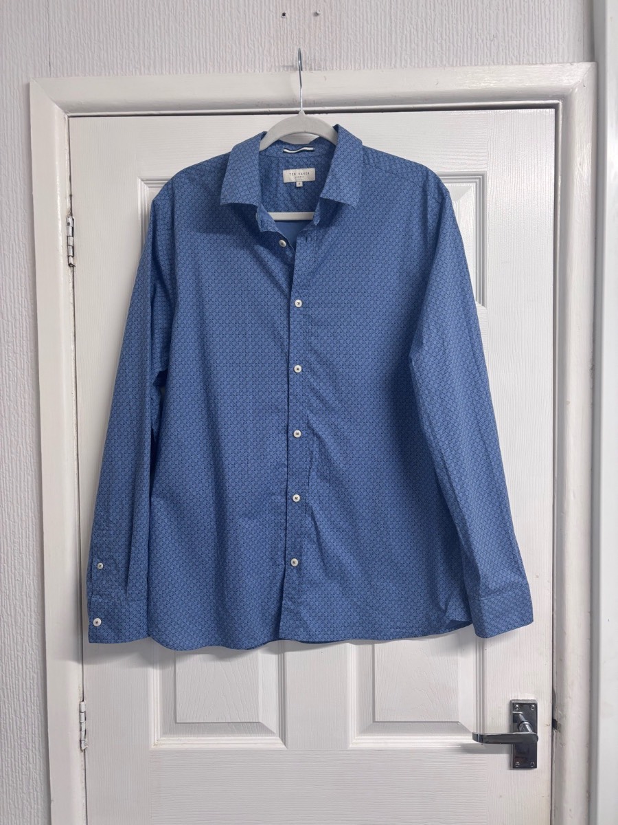 Ted Baker London Blue Geometric Patterned Long Sleeve Shirt Size 5 (XL)