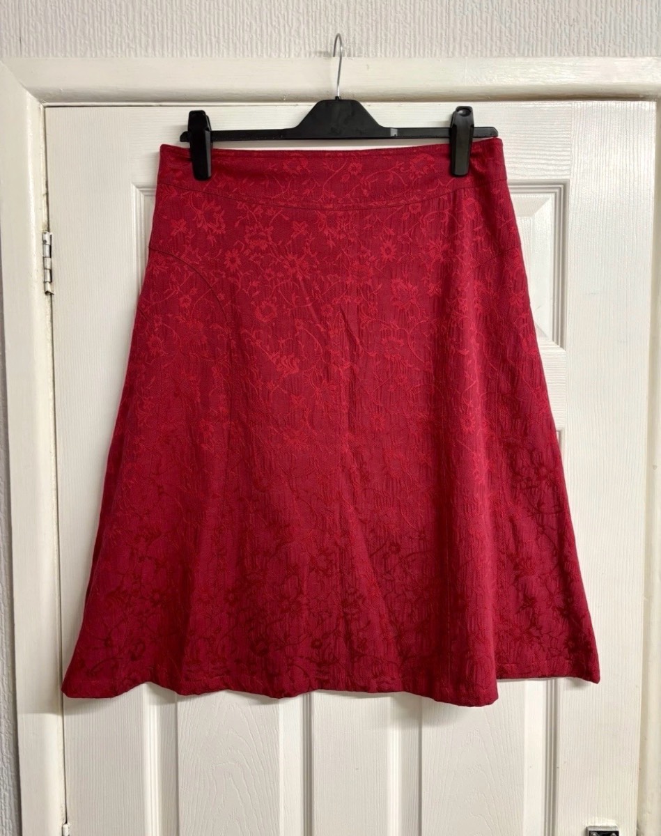 Wild South Red Floral Jacquard A-Line Midi Skirt UK Size 14