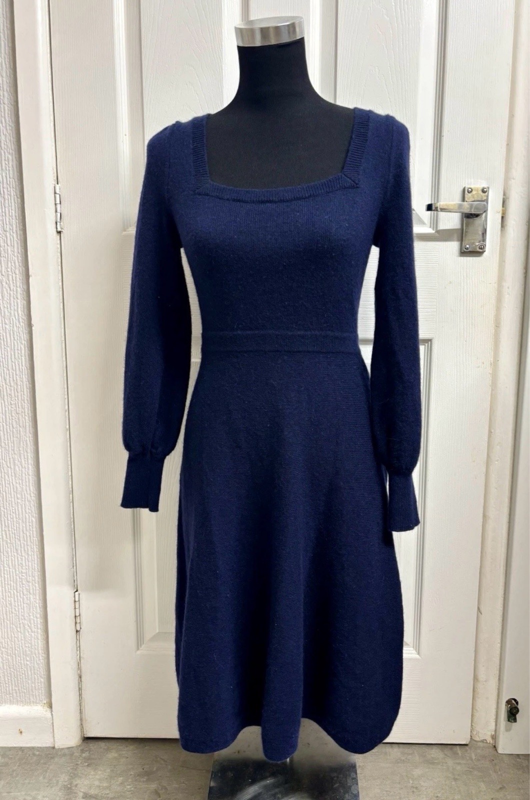 Boden Navy Blue Knitted Midi Dress Wool & Alpaca Blend UK Size 8