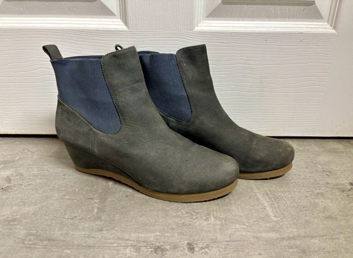 White Stuff Grey Leather Wedge Chelsea Ankle Boots UK 6