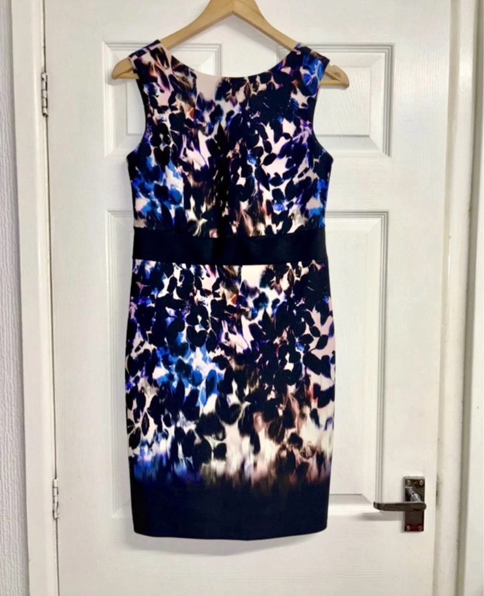 Coast Black Multi-Coloured Abstract Print Sleeveless Knee-Length Dress - UK 10