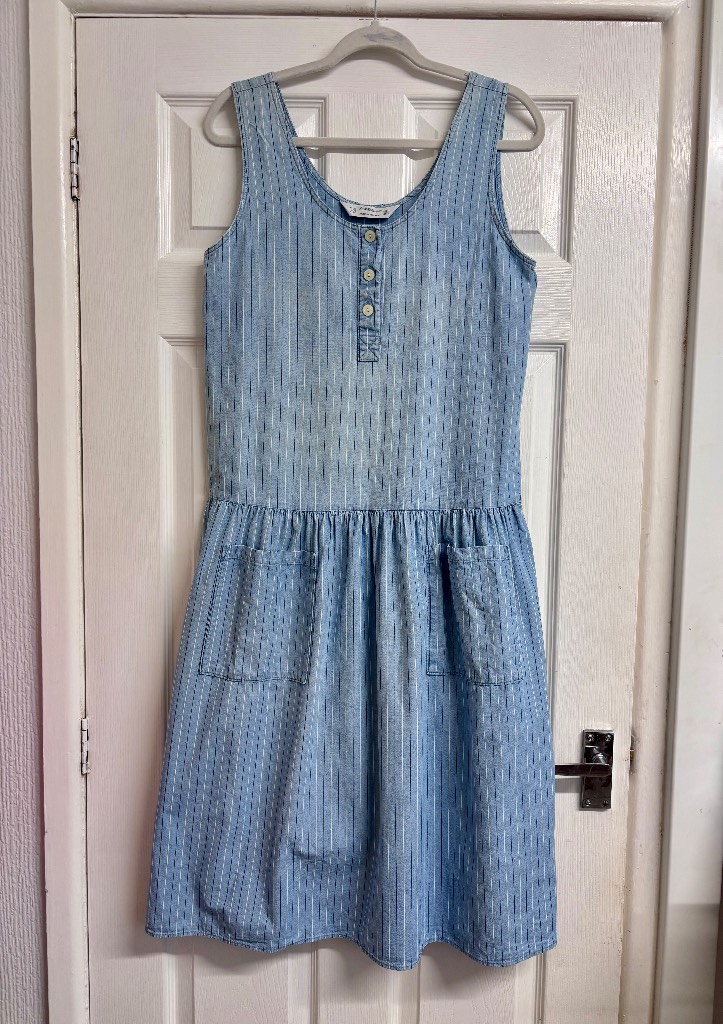 Vintage St Michael Blue Pinstripe Pinafore Dress Size 10 EU 38
