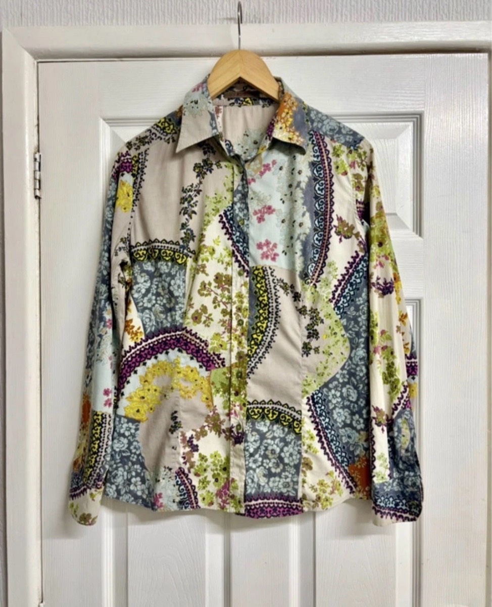 Etro Milano Multicoloured Paisley Floral Boho Long Sleeve Shirt UK 16