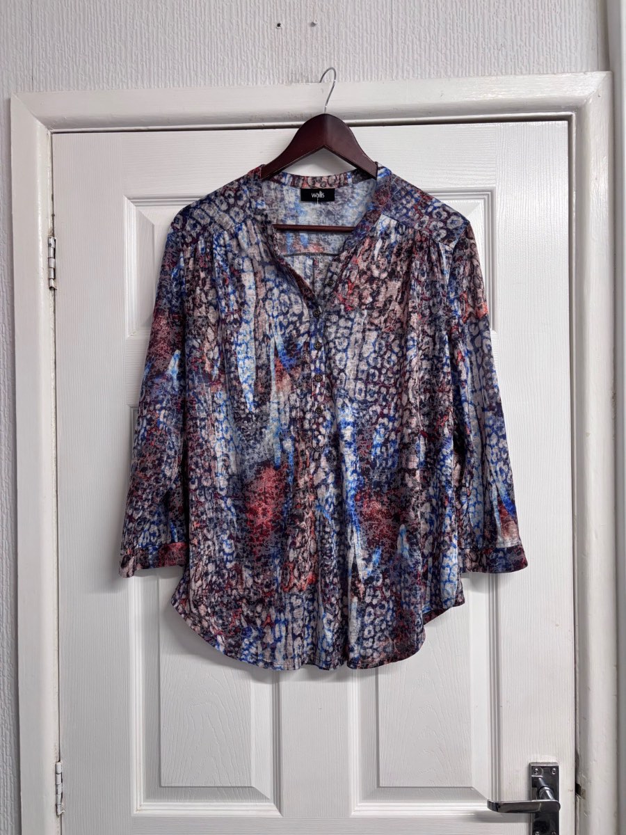 Wallis Abstract Animal Print Blouse Blue Pink Top - Size L