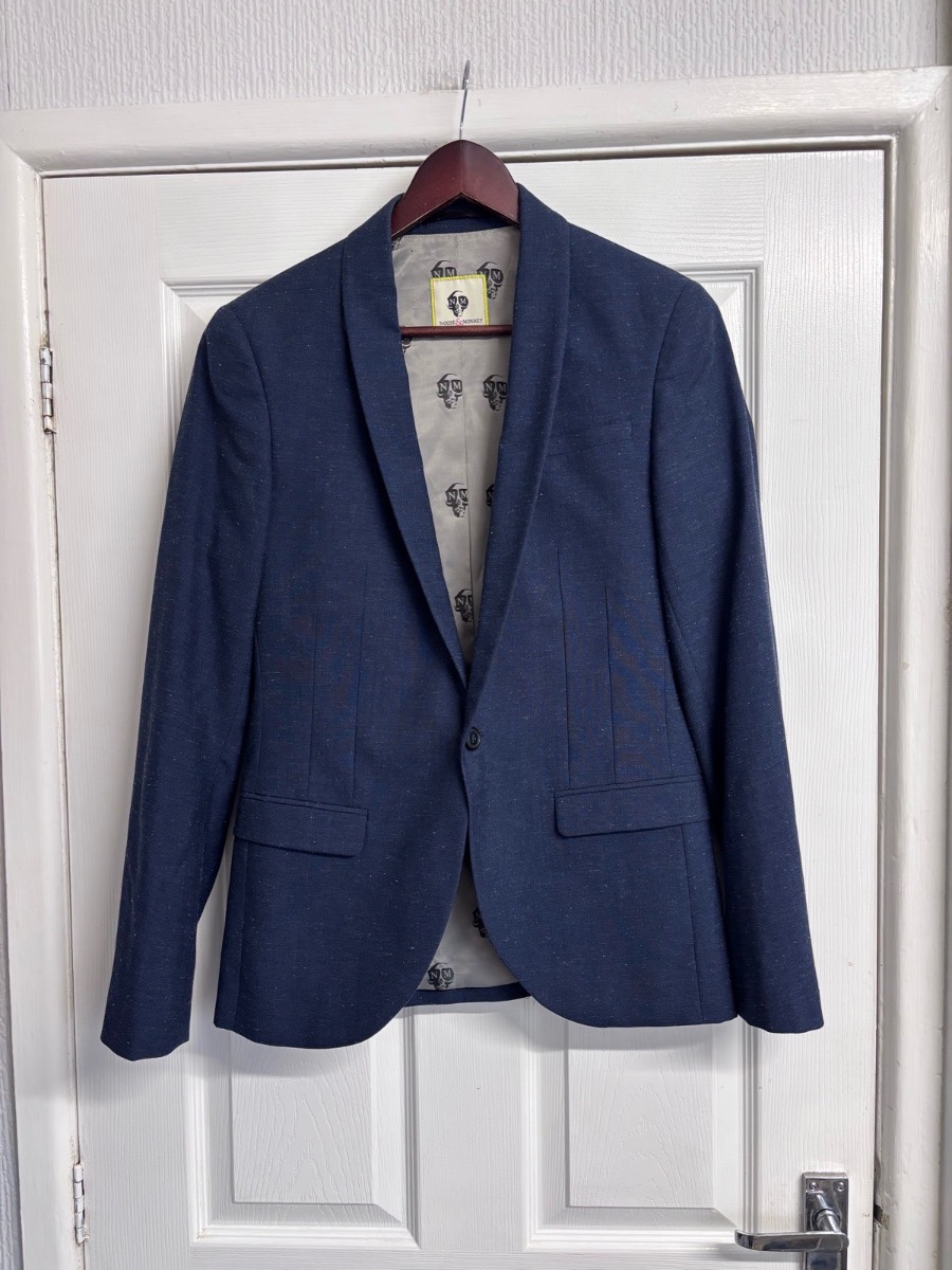 Noose & Monkey Ellroy Cobalt Blue Flecked Wool Blend Suit Jacket Blazer - 36R