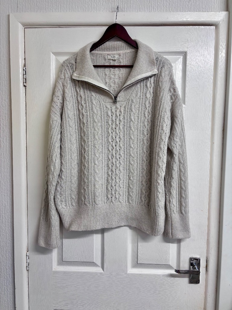 FatFace Grey Cable Knit 1/4 Zip Alpaca Blend Sweater Size 18
