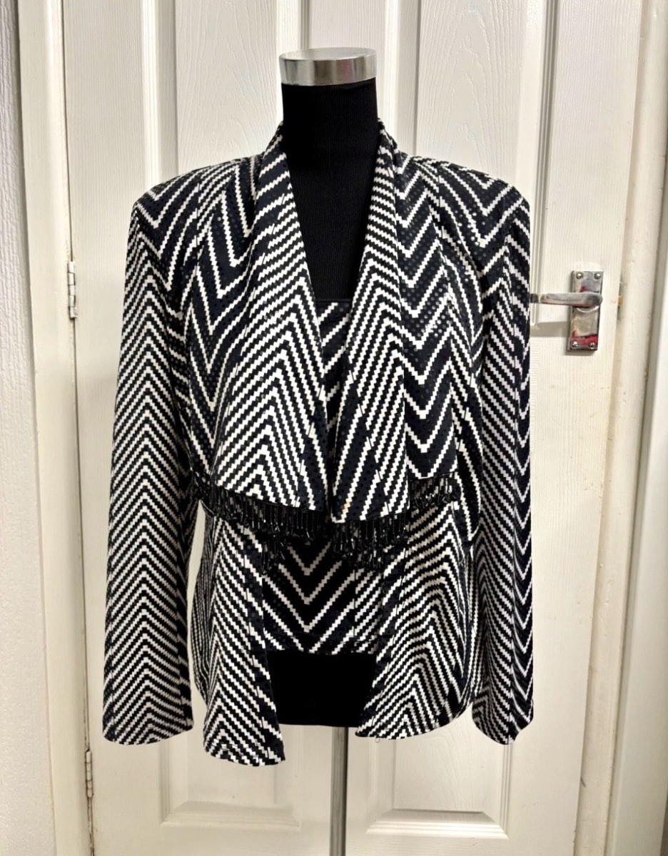 Joseph Ribkoff Sequin Black & White Chevron 2pc Set Jacket & Camisole UK 12