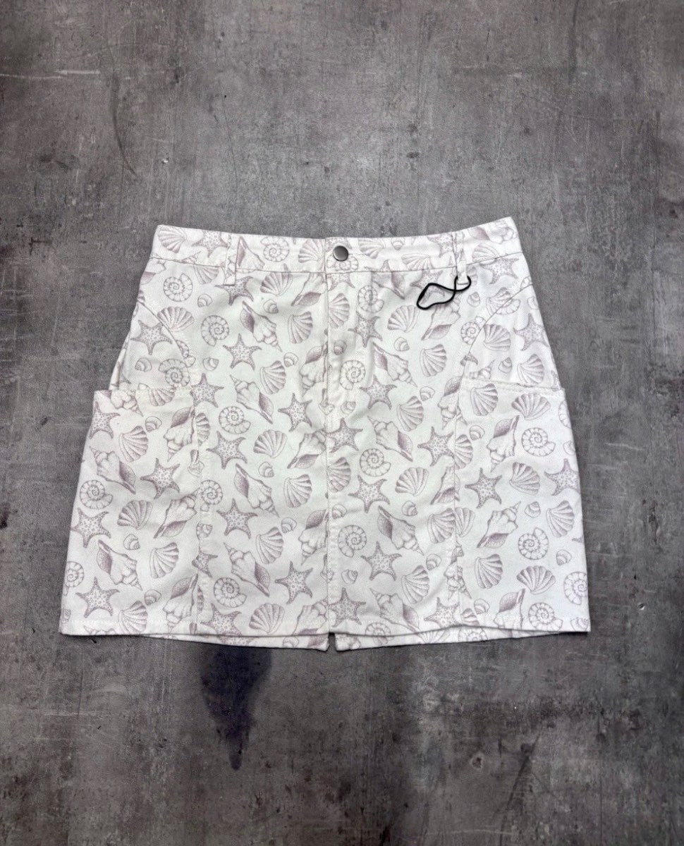 Cider Sea Shell Print Denim Mini Skirt - Cream - Size XL New without tags