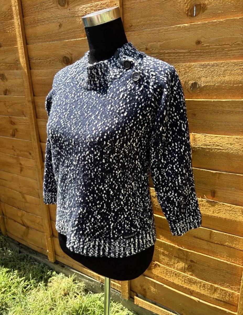 Blue Willi's Chunky Navy Blue Speckled Knit Wool Blend Pullover Sweater Large